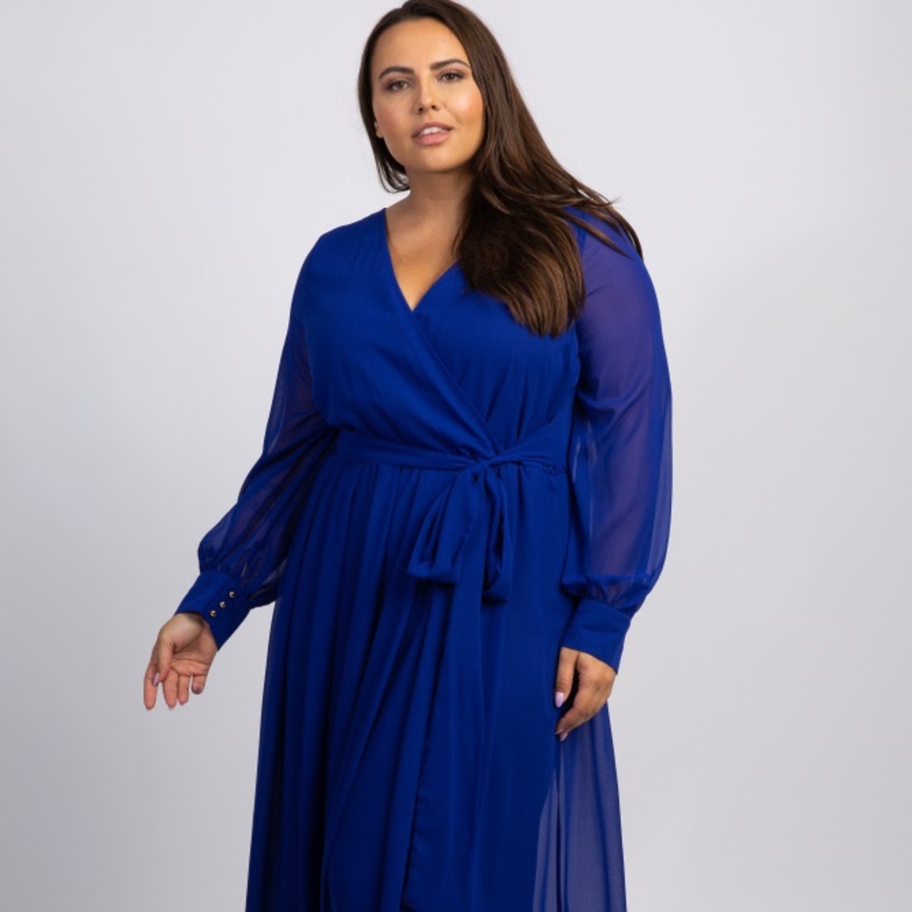 Chiffon Long Sleeve Pleated Plus Maternity Maxi